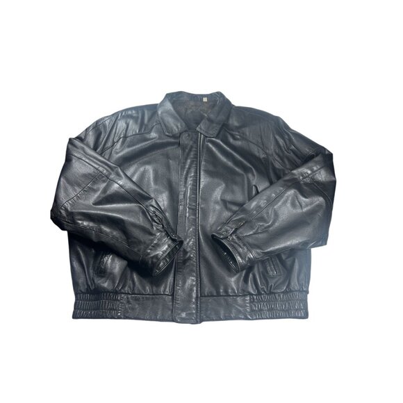 Mens‎ Black Leather Jacket XL Genuine Leather Outer Polyester Lining Elastic Hem - Picture 3 of 15